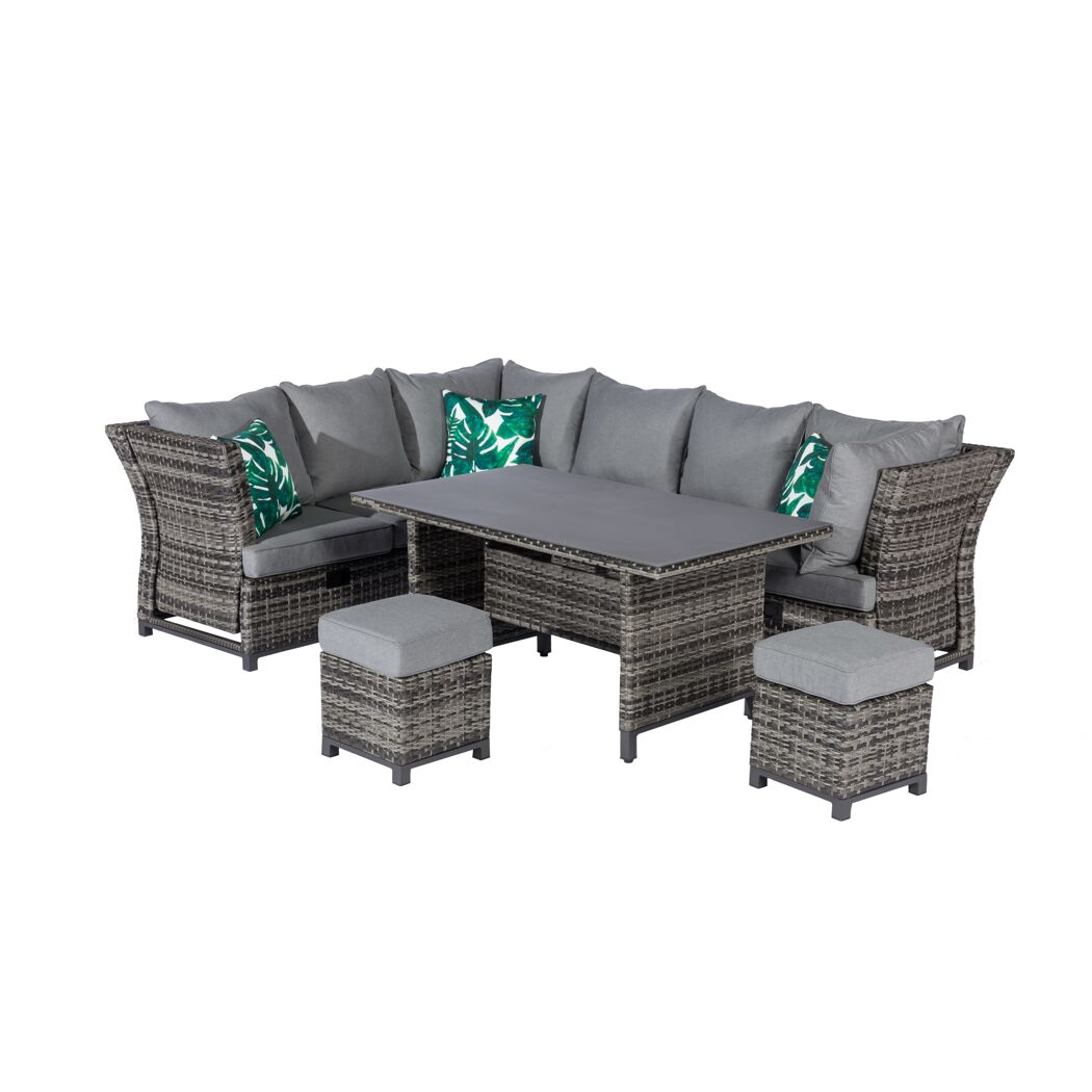 Graues Gartenmöbel-Set Thea mit Tisch und Hockern