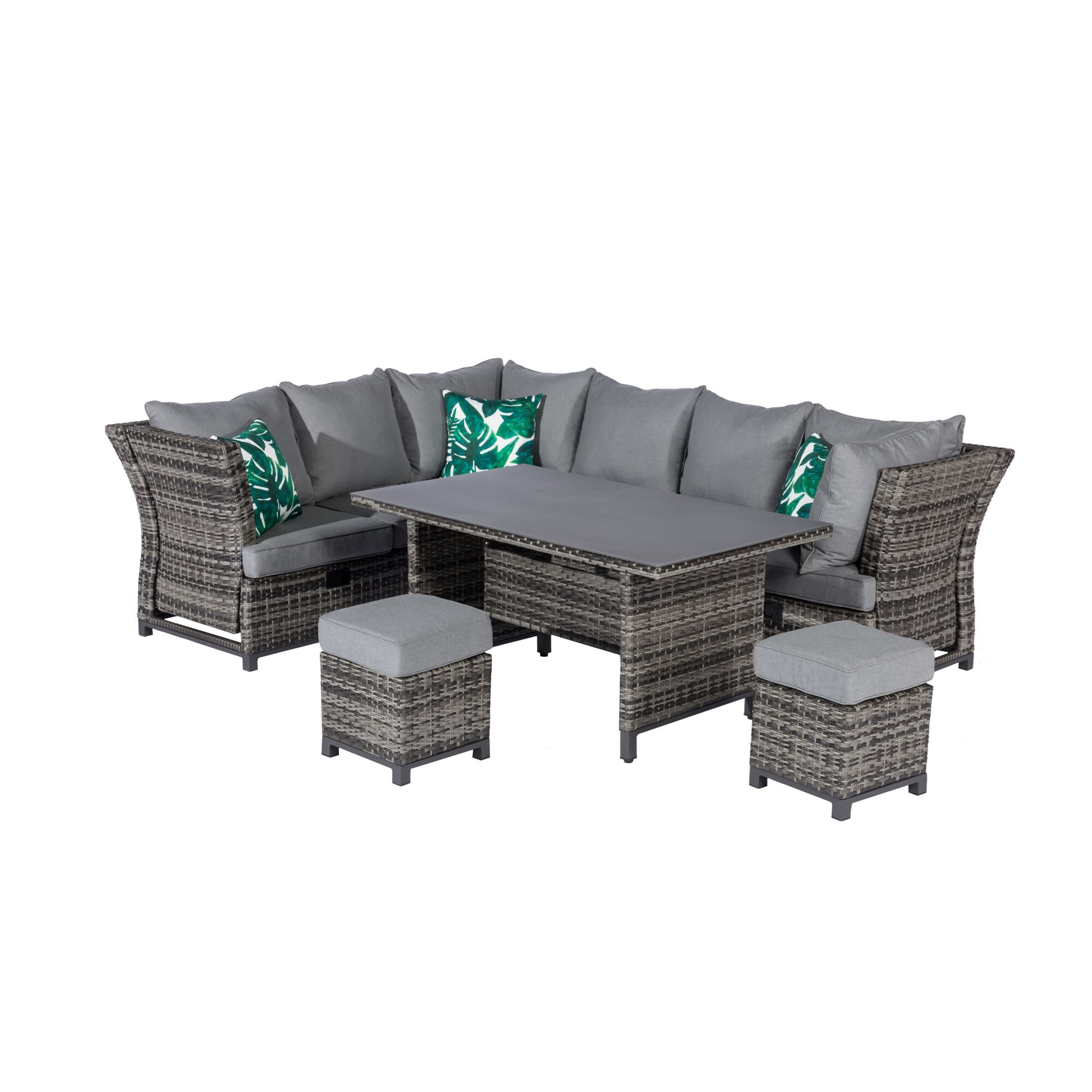 Graues Gartenmöbel-Set Thea mit Tisch und Hockern