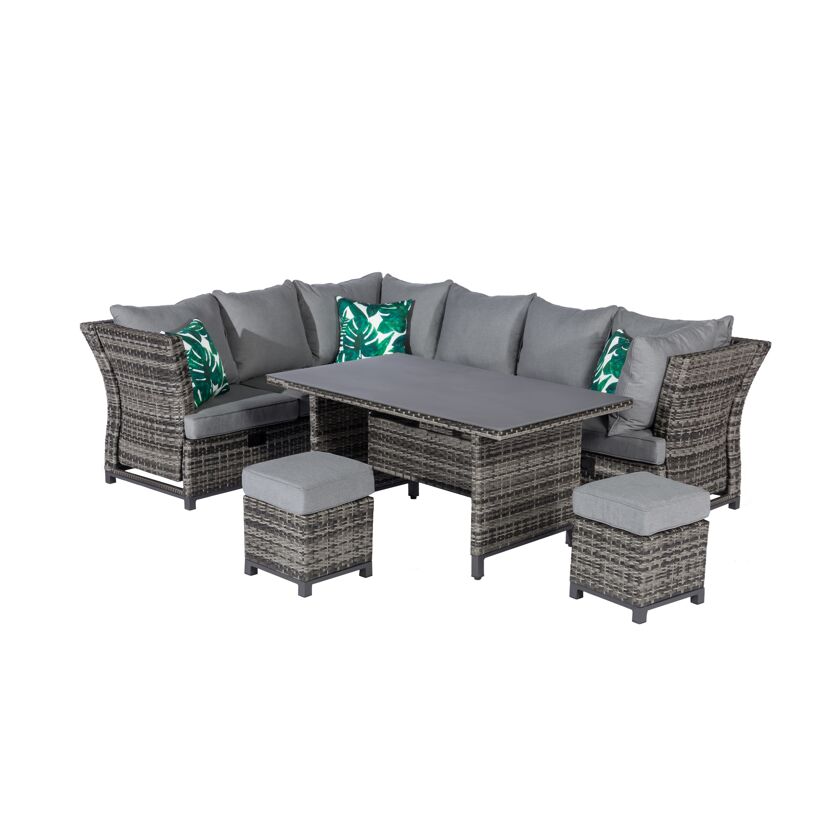 Graues Gartenmöbel-Set Thea mit Tisch und Hockern