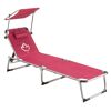 Klappbare Campingliege in Rot mit Sonnenschutz und Kopfkissen