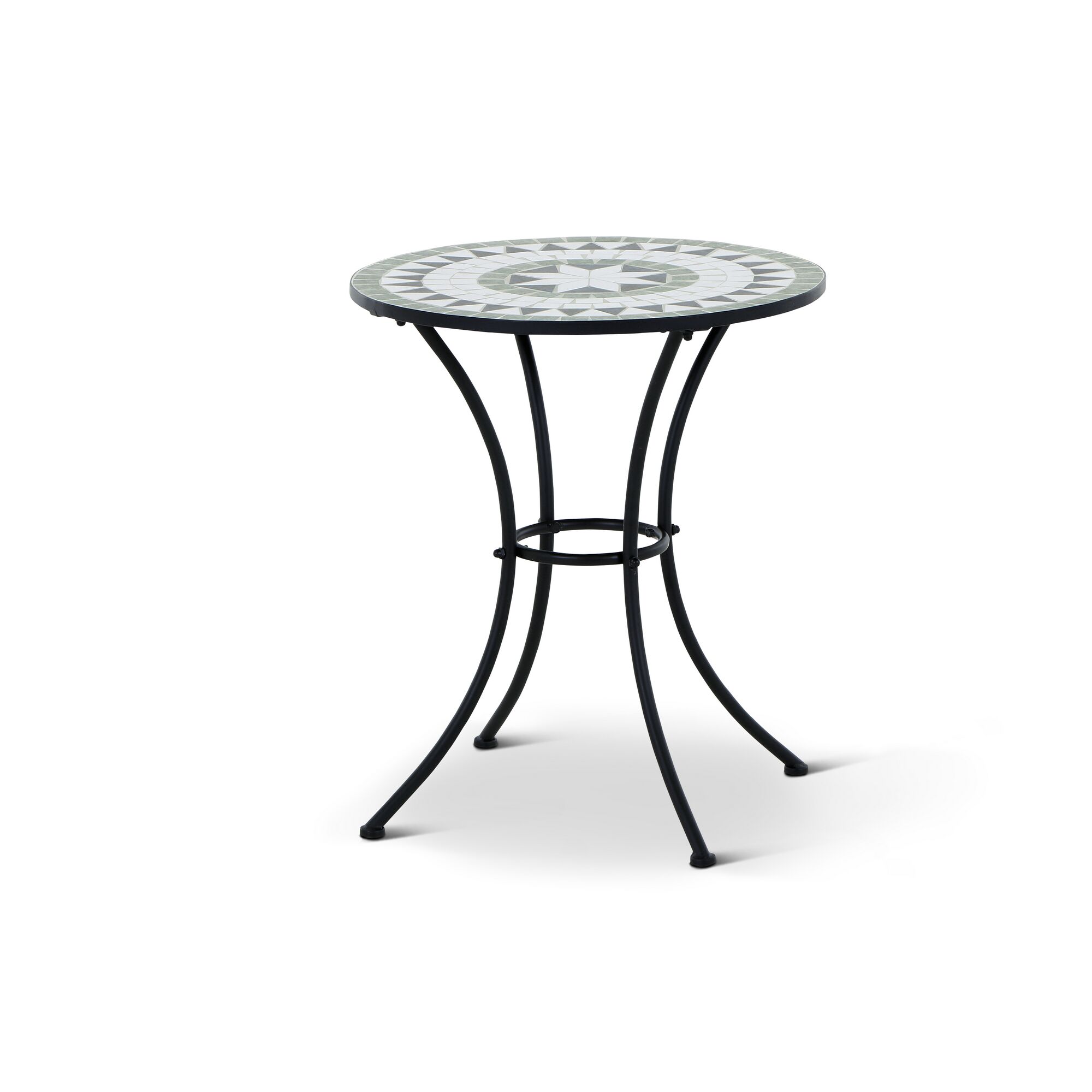 Runder Mosaiktisch mit schwarzem Metallgestell