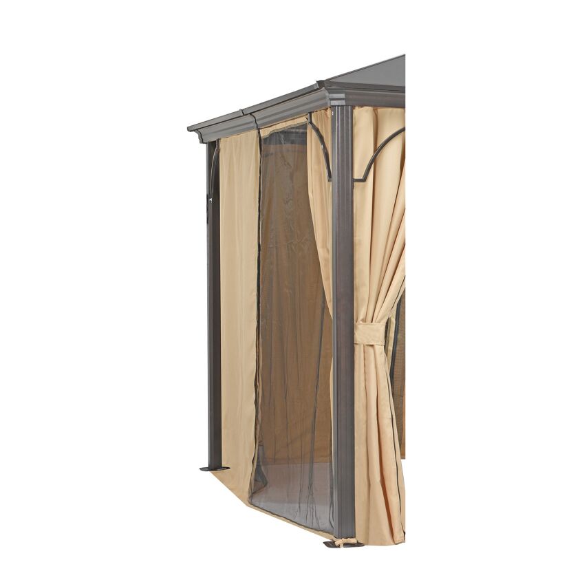 Pavillon mit beigefarbenem Seitenteil und Mückennetz