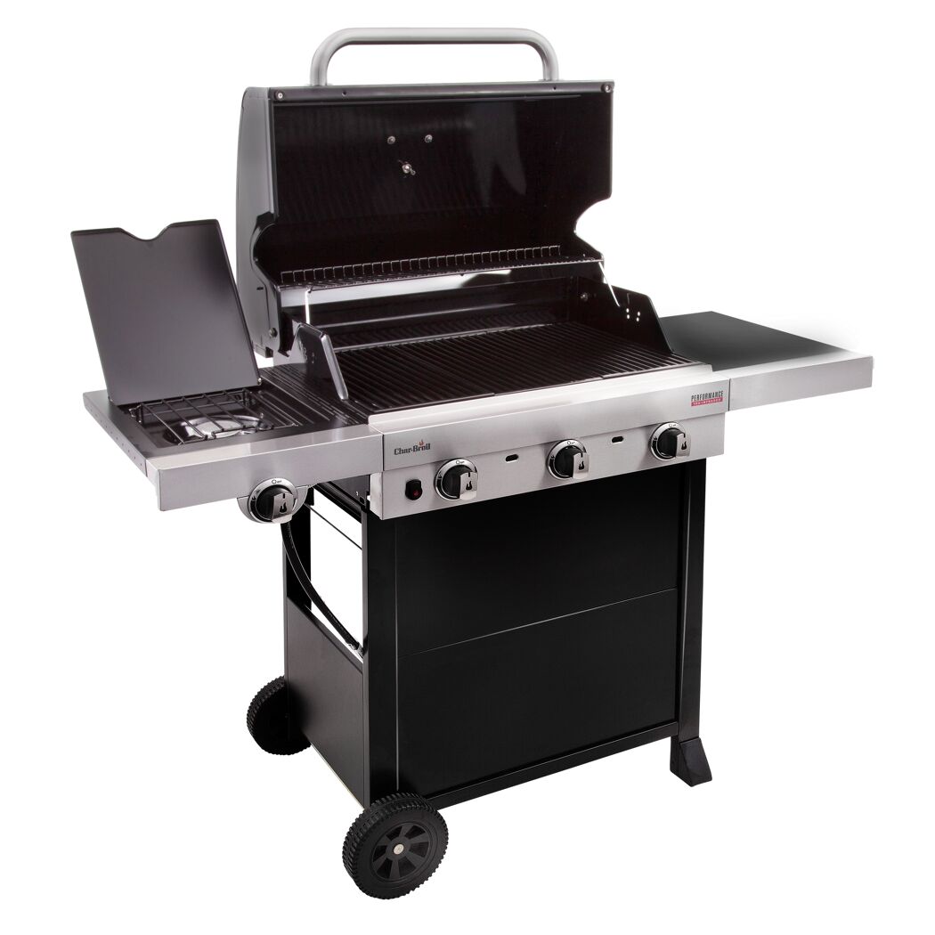 Gasgrill mit drei Brennern, geöffnet