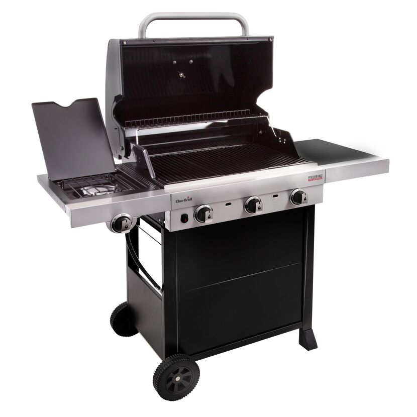 Gasgrill mit drei Brennern, geöffnet