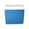 Blaue Kühlbox mit weißem Deckel.