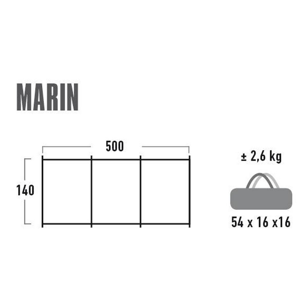 Windschutz Marin, Maße und Packmaß