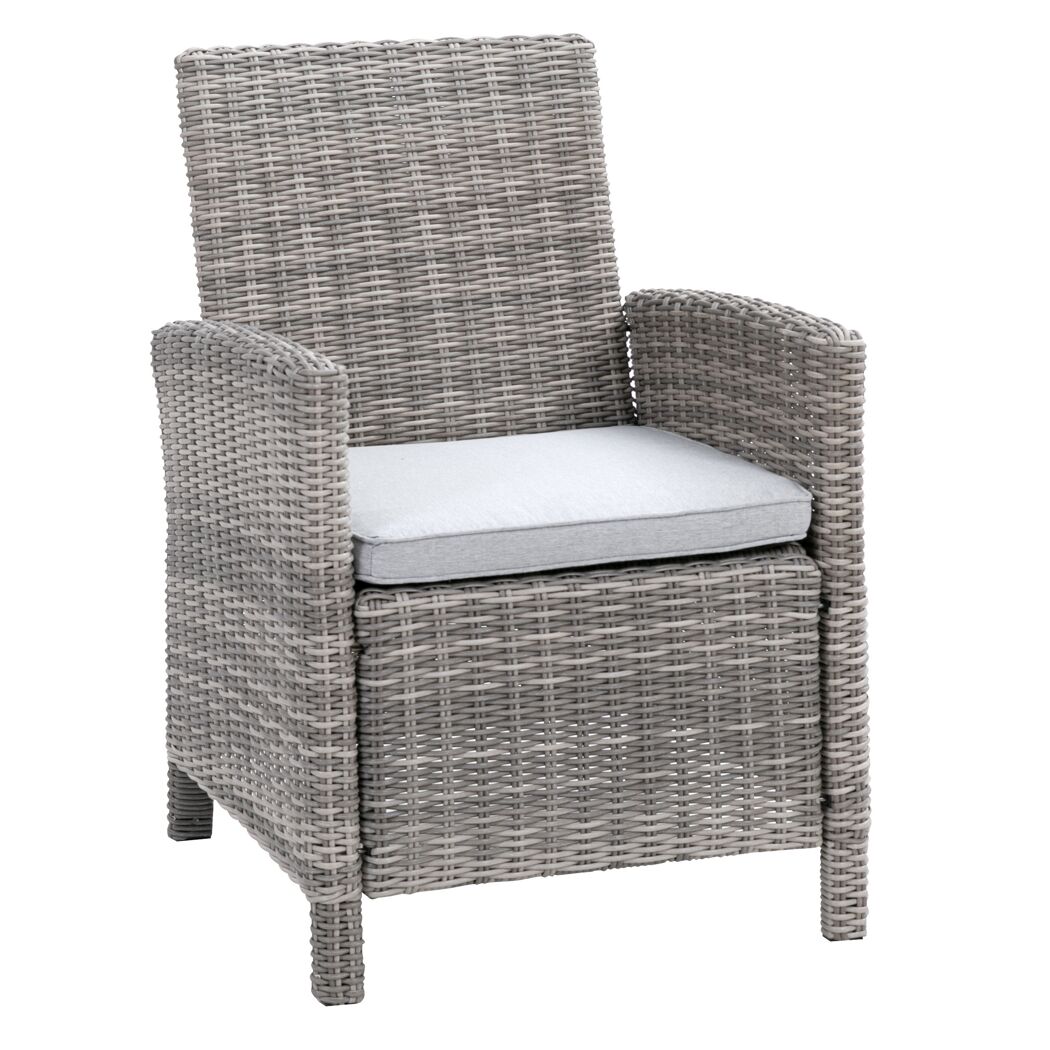 Rattan-Sessel mit hellgrauem Sitzkissen