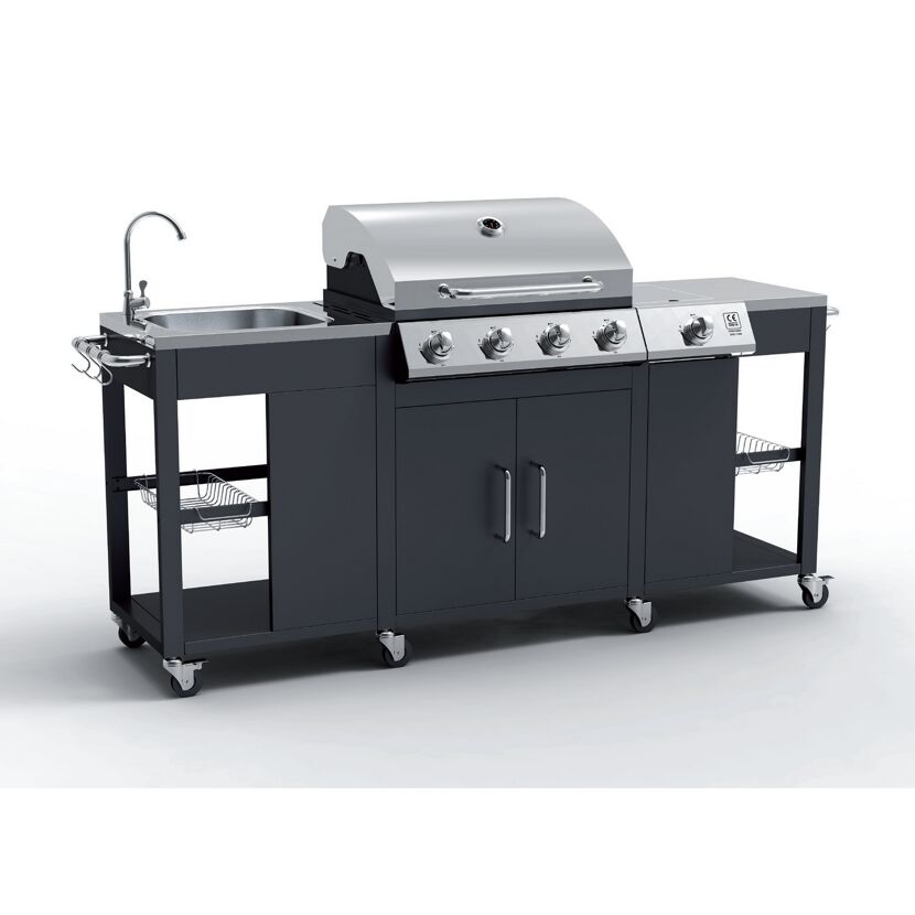Gasgrill mit Spüle und Unterschrank