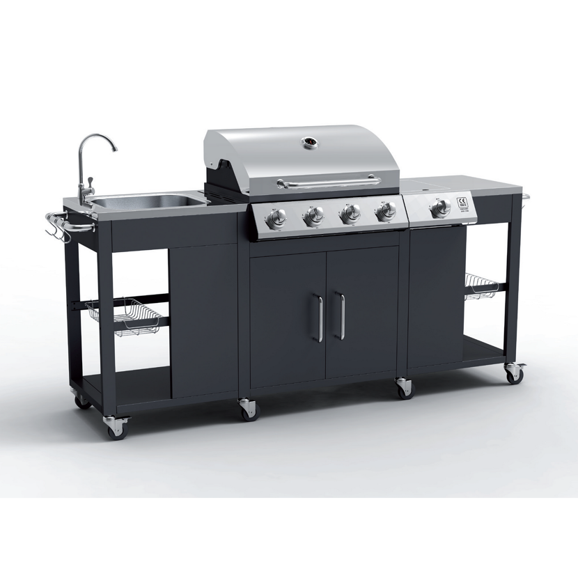 Gasgrill mit Spüle und Unterschrank