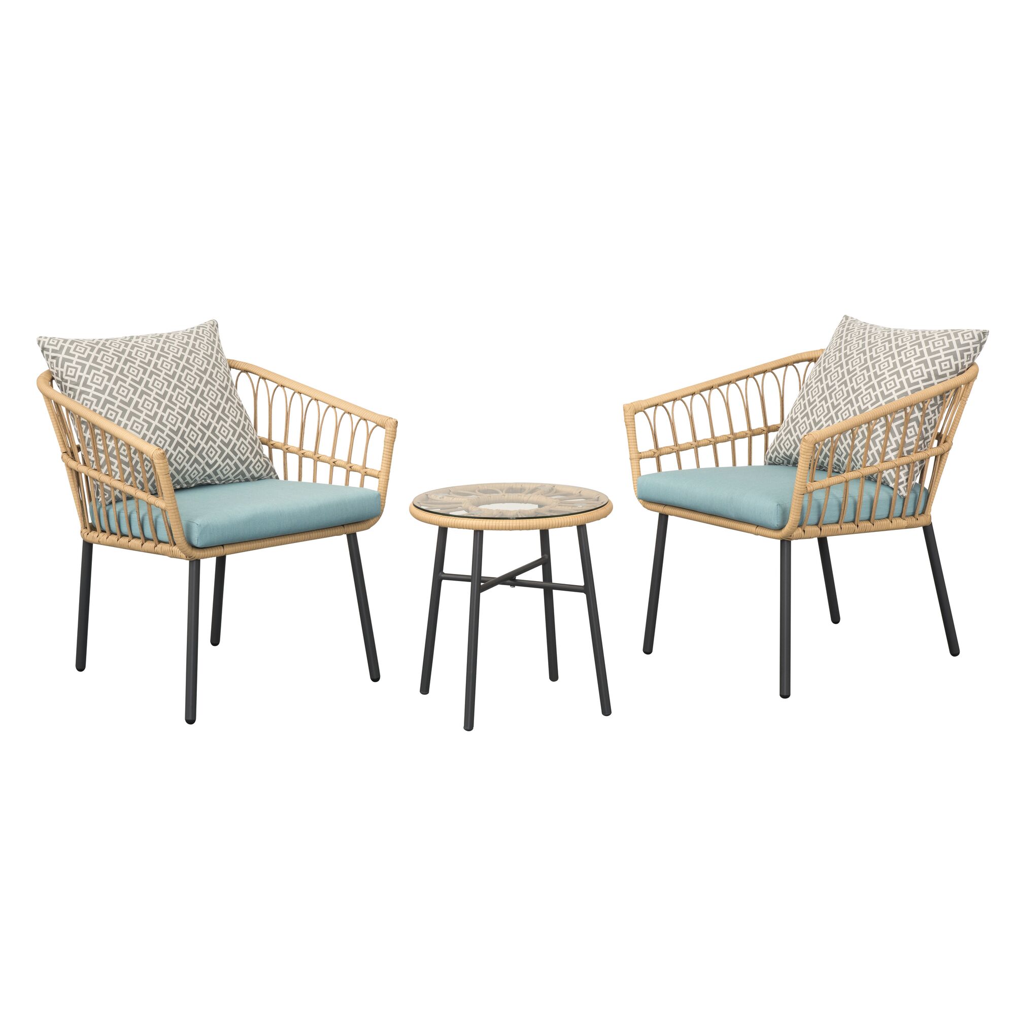 Bistroset mit zwei Stühlen und einem Tisch, Boho Stil