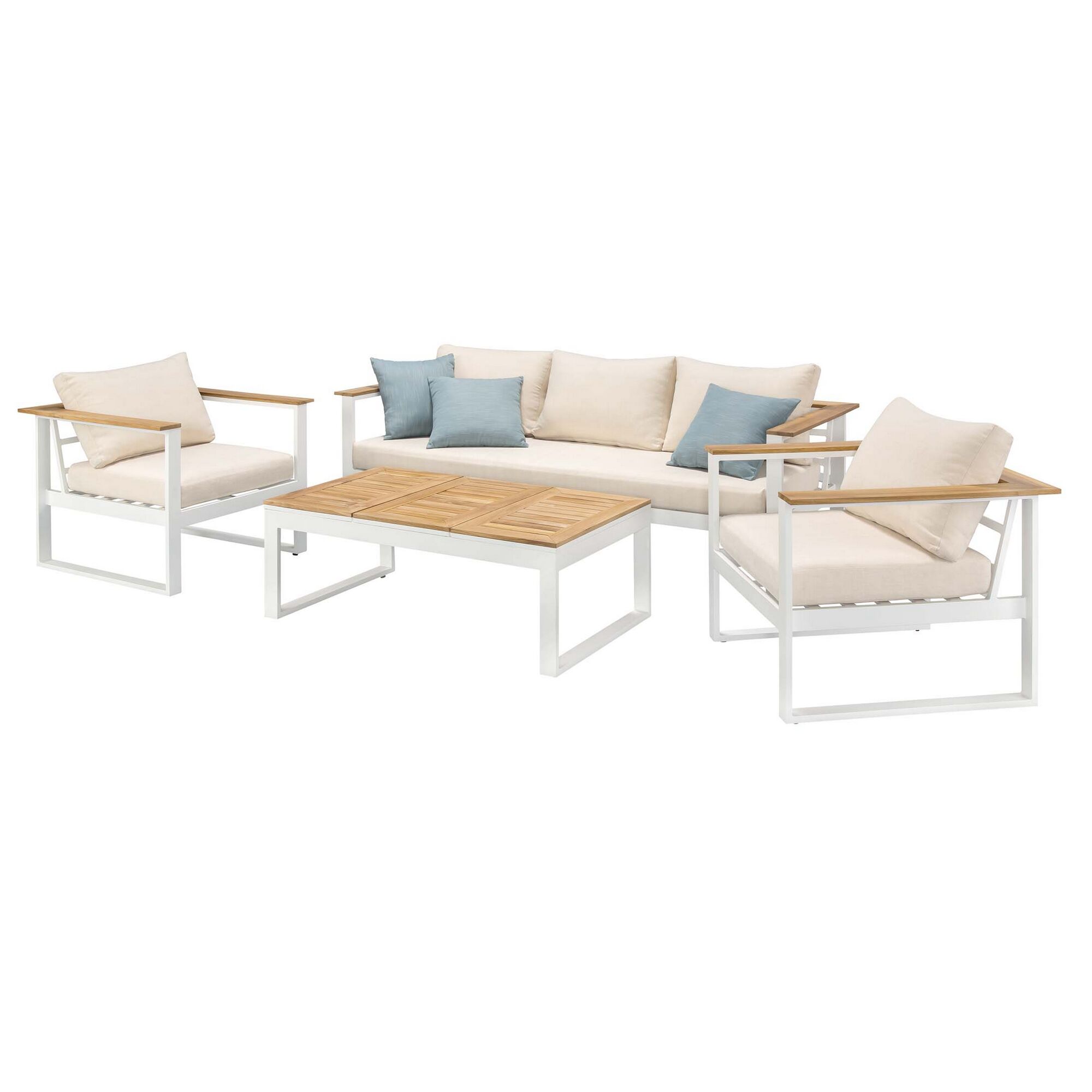 Gartenmöbel-Set mit Sofa, zwei Sesseln und einem Tisch