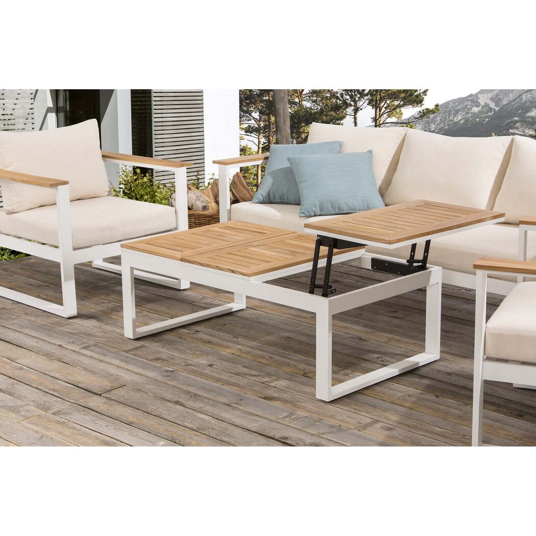 Weißes Gartenmöbel-Set Helena mit hochklappbarem Tisch