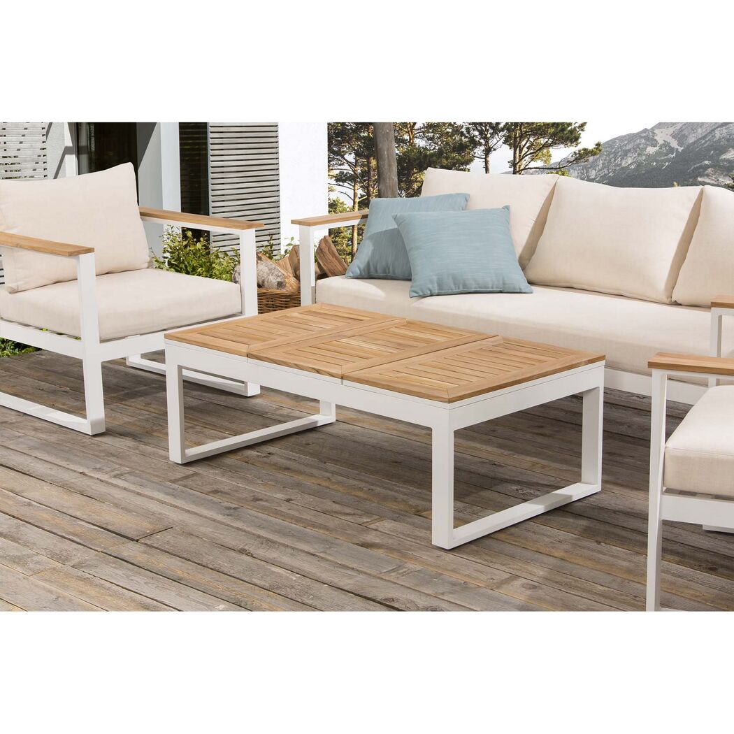 Weißes Gartenmöbel-Set Helena mit Holztisch