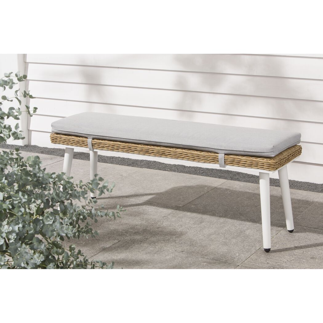 Gartenbank Edda aus Rattan mit grauem Sitzkissen