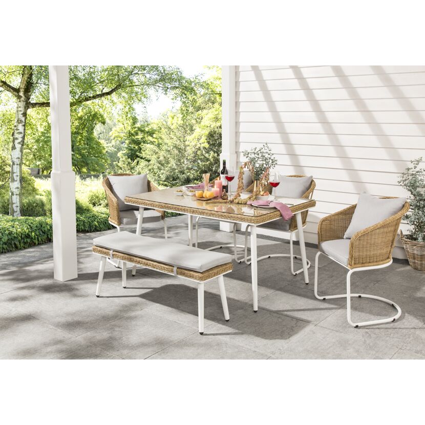Gartenmöbel Set mit Tisch, Bank und Stühlen