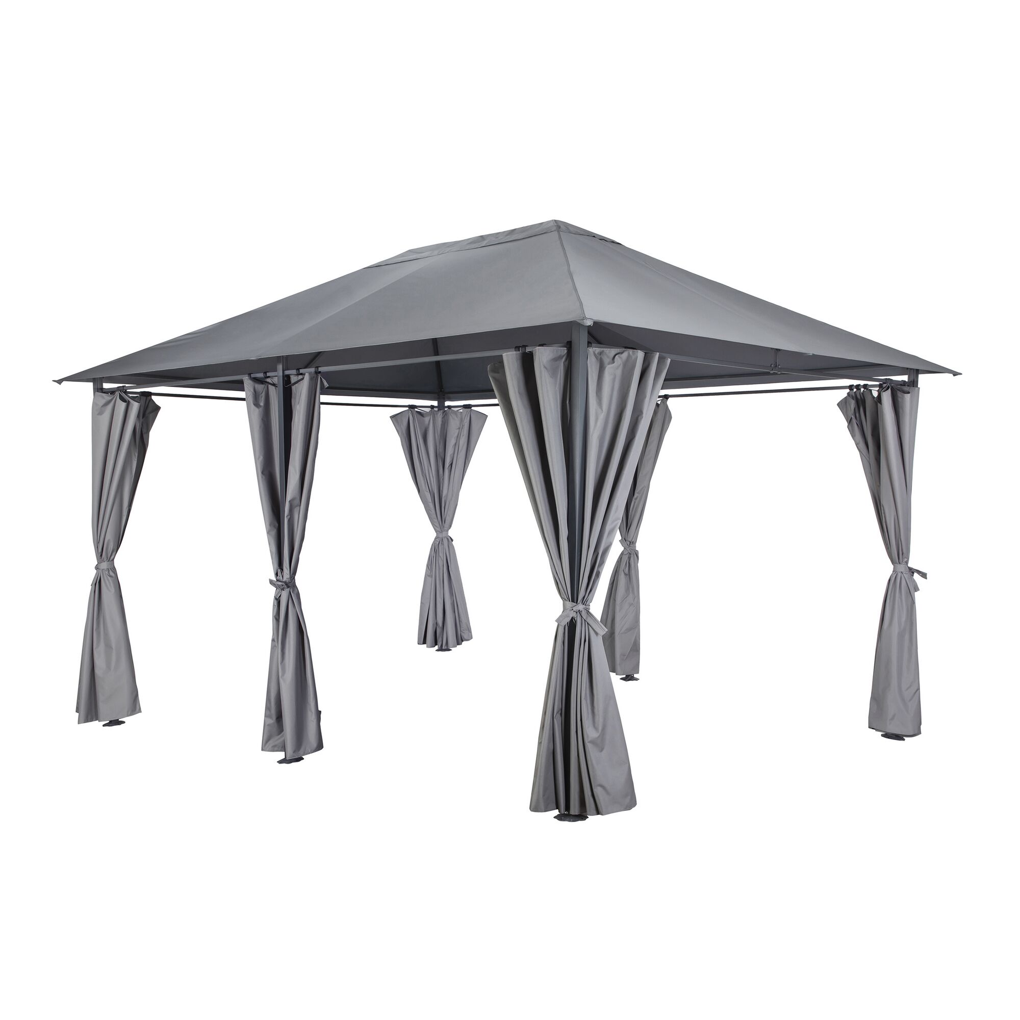 Grauer Pavillon mit Vorhängen