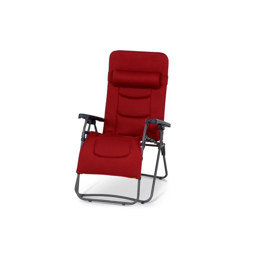 Roter Relaxsessel Mira mit ausgeklappter Fußstütze