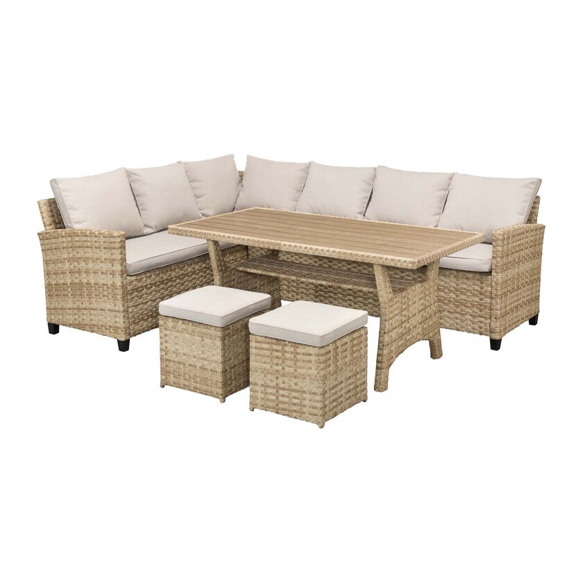 Gartenmöbel-Set mit Tisch, Sofa und Hockern aus Polyrattan