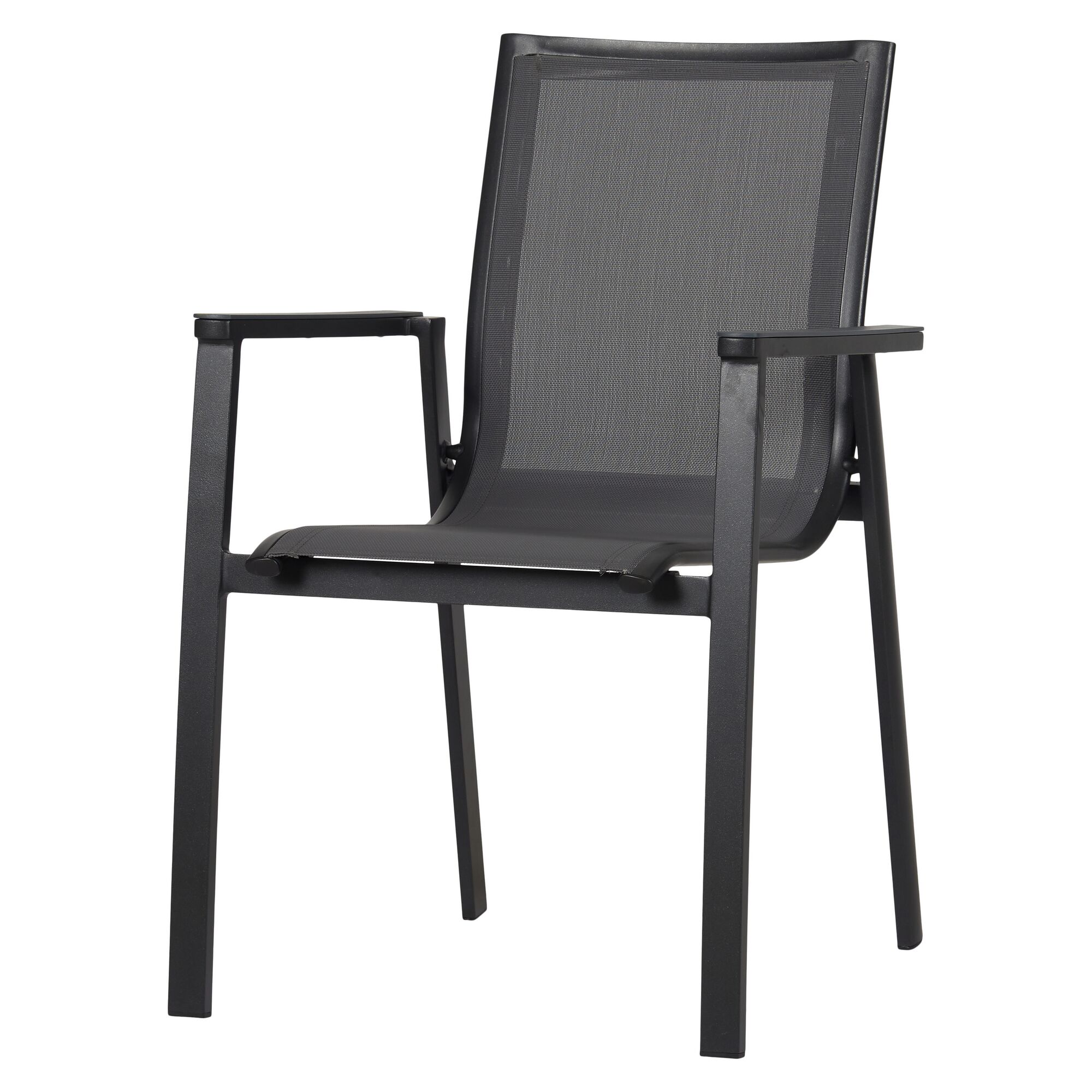 Schwarzer Stapelstuhl Chiara mit grauer Netzbespannung