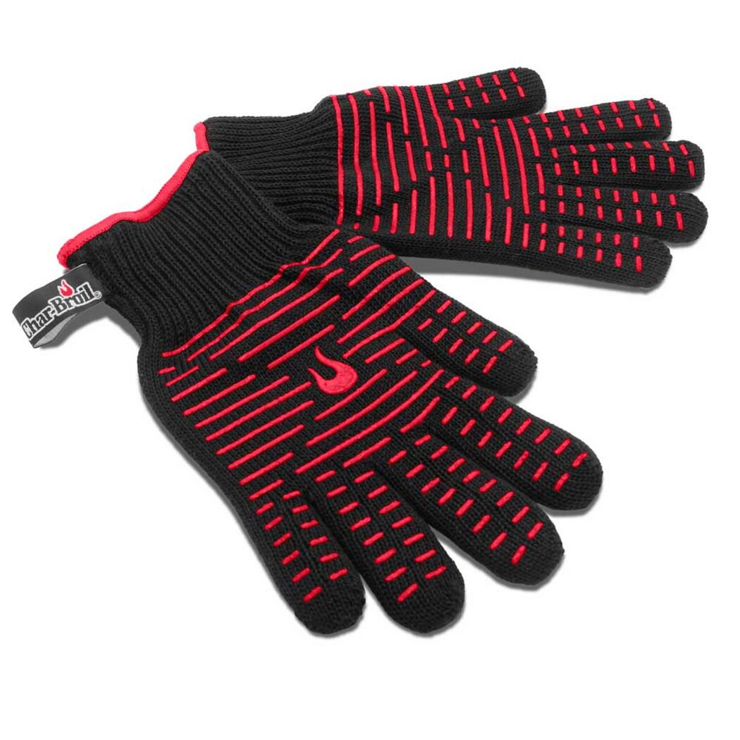 Schwarze Grillhandschuhe mit roten Nähten