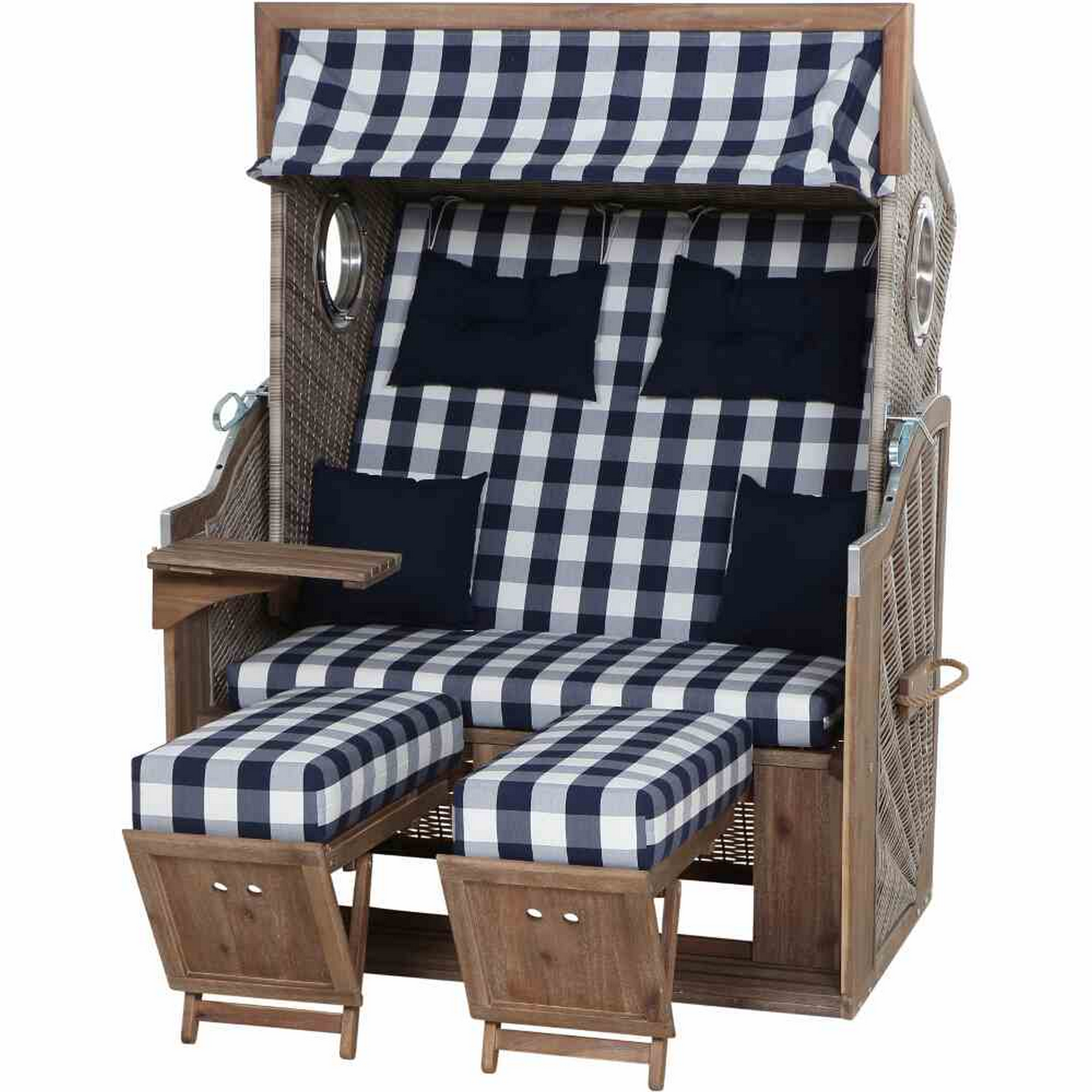 Strandkorb 'Greenline' 2-Sitzer Akazienholz blau/weiß 101 x 165 x 130 cm