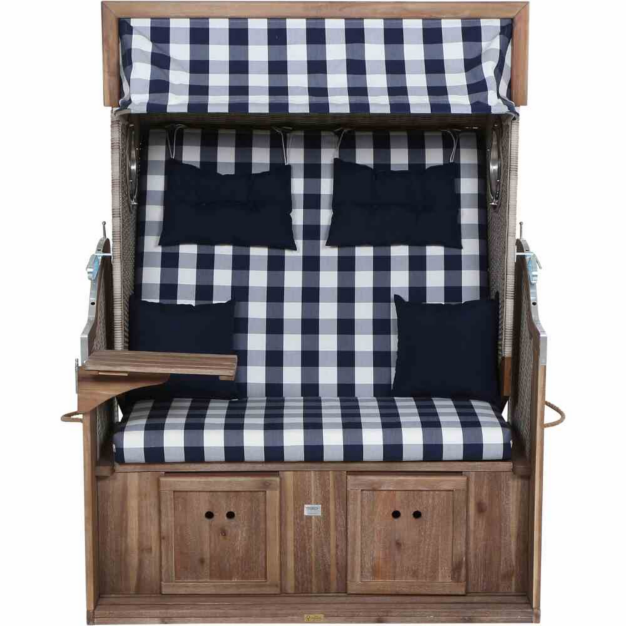 Strandkorb 'Greenline' 2-Sitzer Akazienholz blau/weiß 101 x 165 x 130 cm