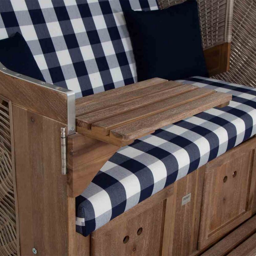 Strandkorb 'Greenline' 2-Sitzer Akazienholz blau/weiß 101 x 165 x 130 cm