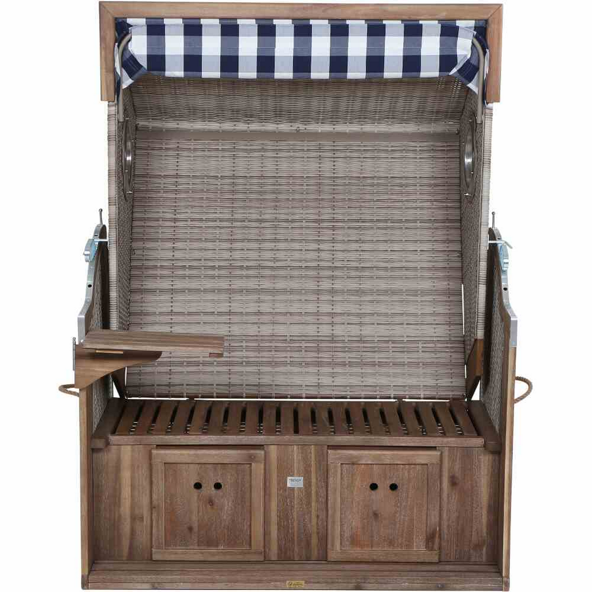 Strandkorb 'Greenline' 2-Sitzer Akazienholz blau/weiß 101 x 165 x 130 cm