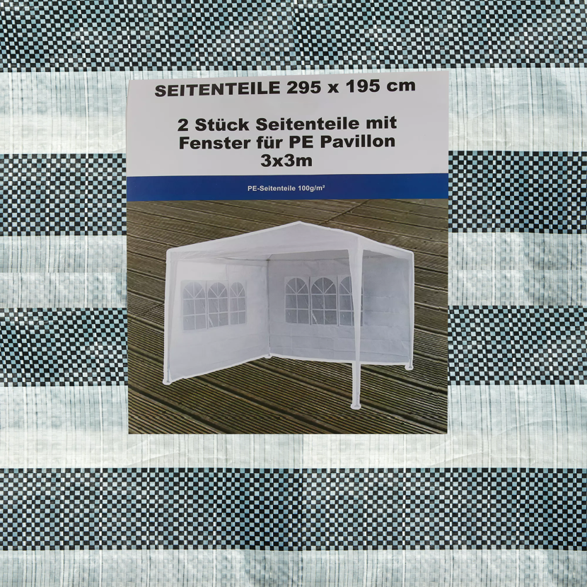Zwei weiße Pavillon-Seitenteile mit Fenstern