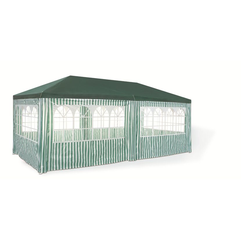 Grüner Pavillon mit weißen Streifen