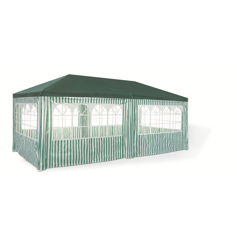 Grüner Pavillon mit weißen Streifen