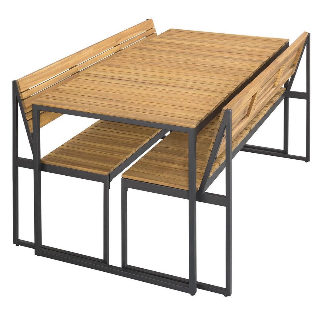 Holztisch mit Bänken und Stühlen, schwarz