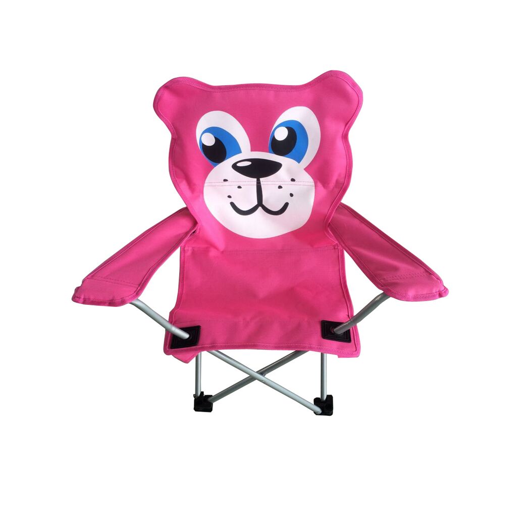 Pinker Kinder-Campingstuhl mit Bärengesicht.