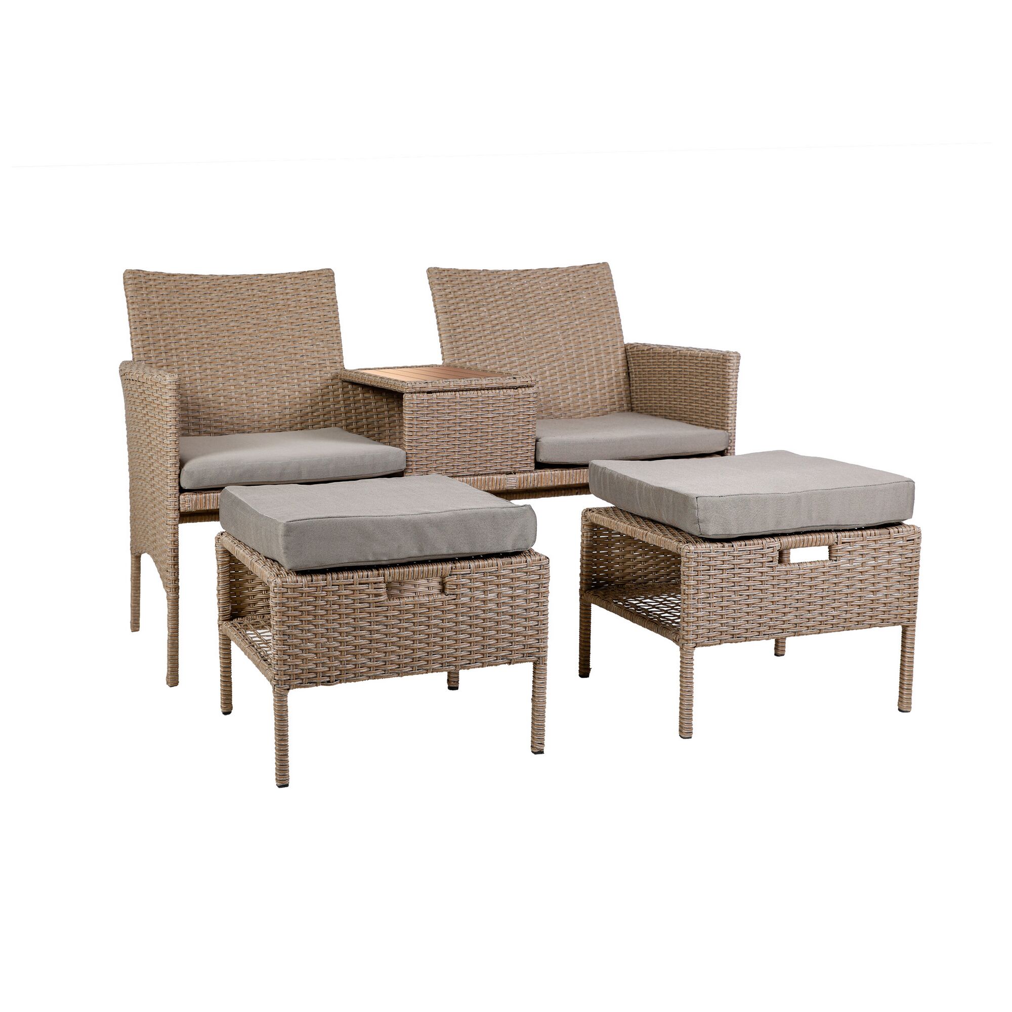 Gartenmöbel-Set ALICE mit zwei Sesseln, zwei Hockern und einem Tisch