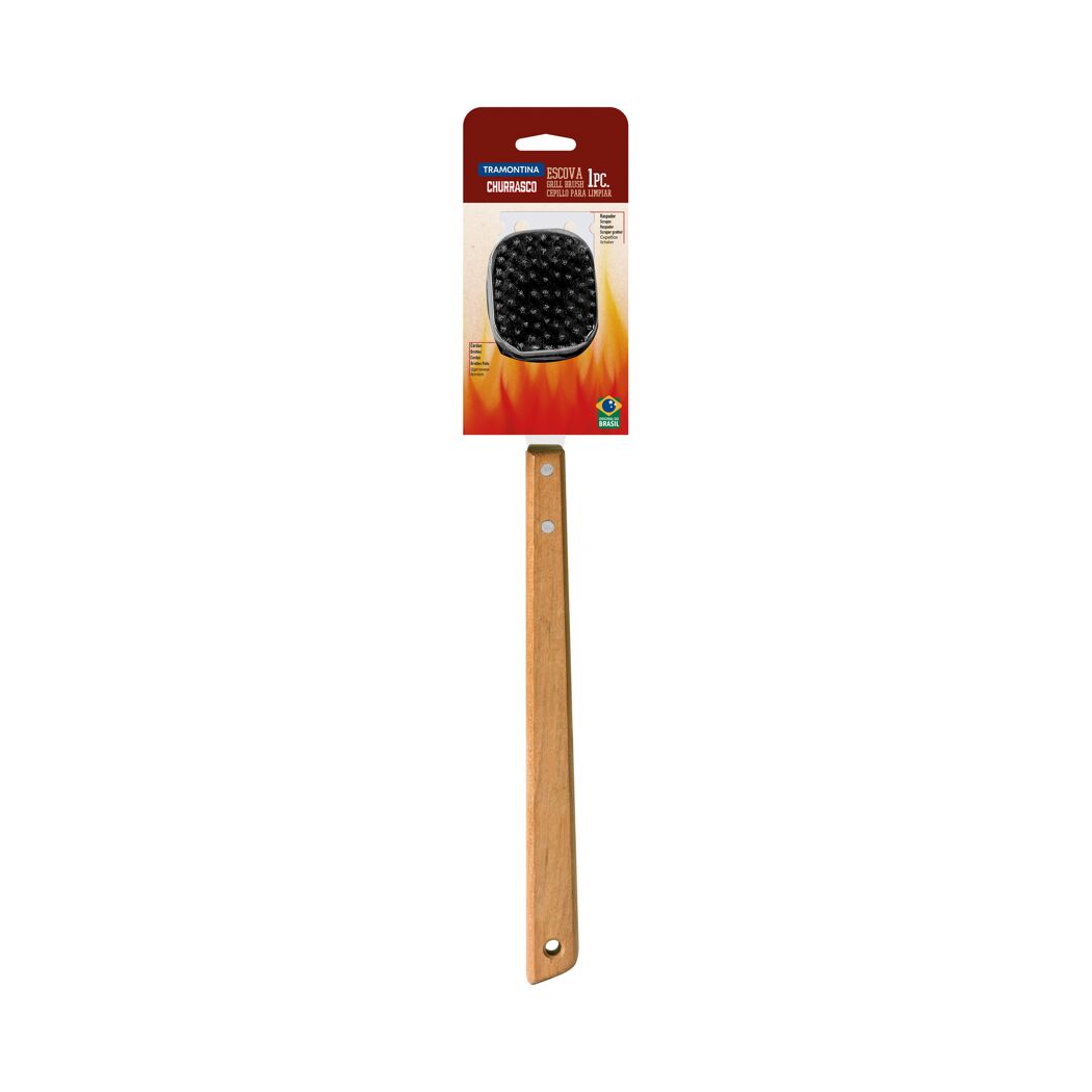 Grillbürste mit Holzgriff und schwarzer Drahtbürste