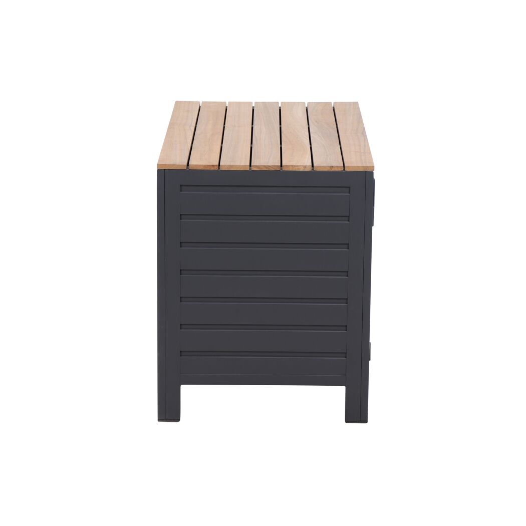 Grauer Beistelltisch mit Holzplatte