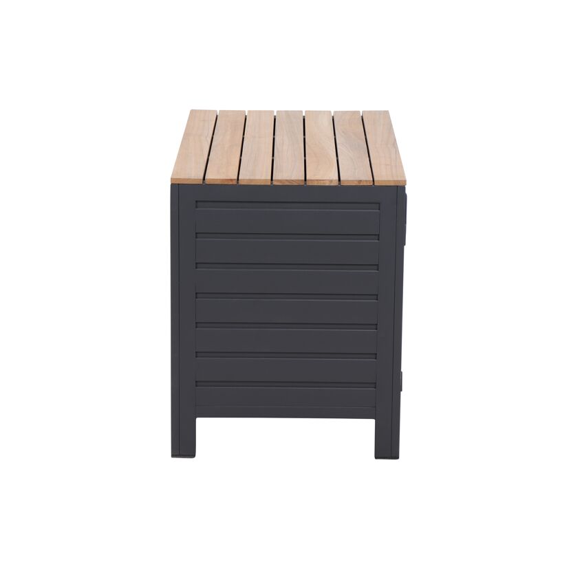 Grauer Beistelltisch mit Holzplatte