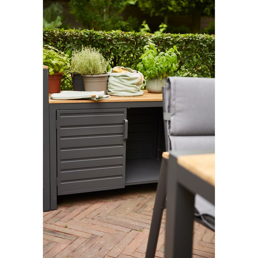Grauer Gartenschrank Sierra mit Kräutern