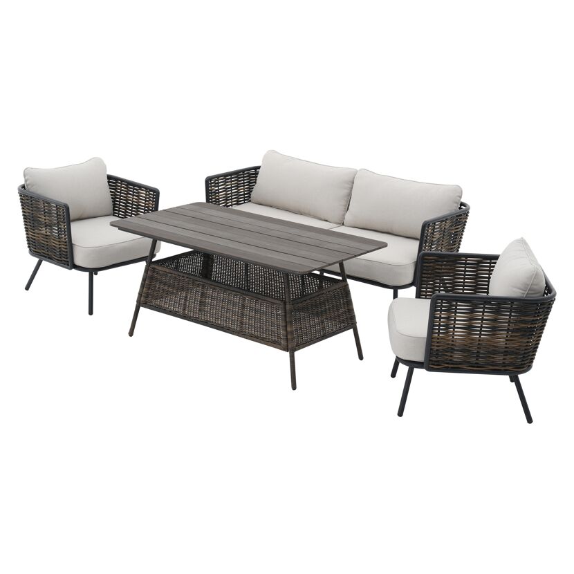 Loungeset Juna 4-tlg. mit Tisch und beigen Kissen