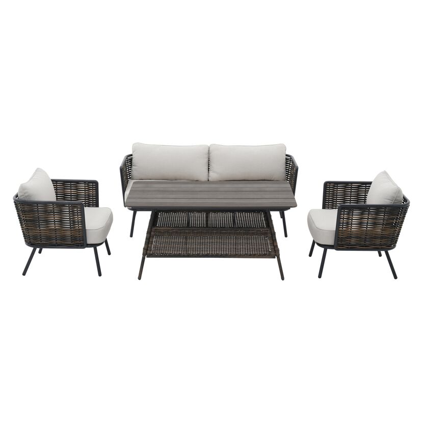 Loungeset Juna 4-tlg. mit Sofa, 2 Sesseln und Tisch