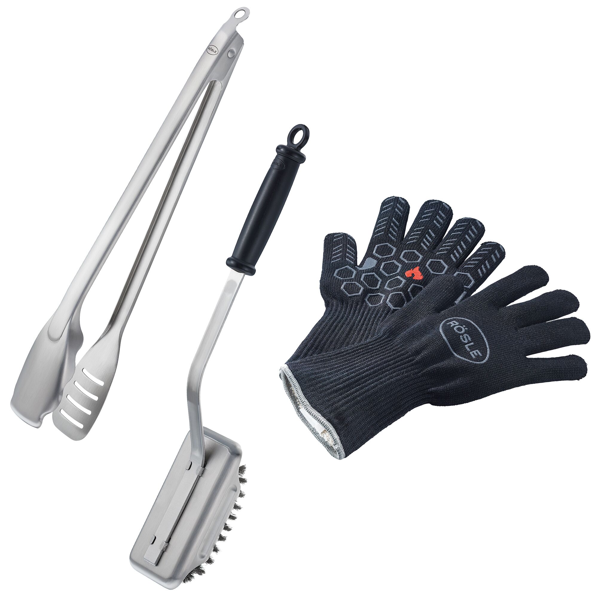 Grillzange, Grillbürste und Grillhandschuh von Rösle