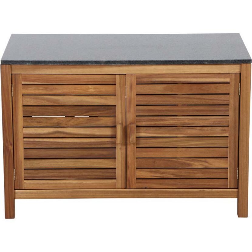 Holzschrank mit grauer Abdeckung