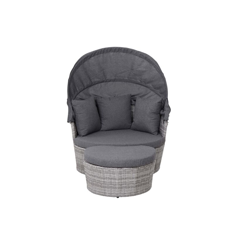 Loungeinsel Luna mit grauen Polstern und Sonnendach