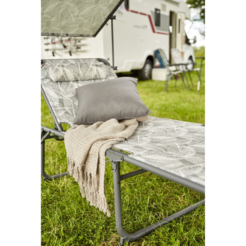 Camping-Sonnenliege 'Natura' klappbar mit Sonnendach grau 69 x 43 x 200 cm