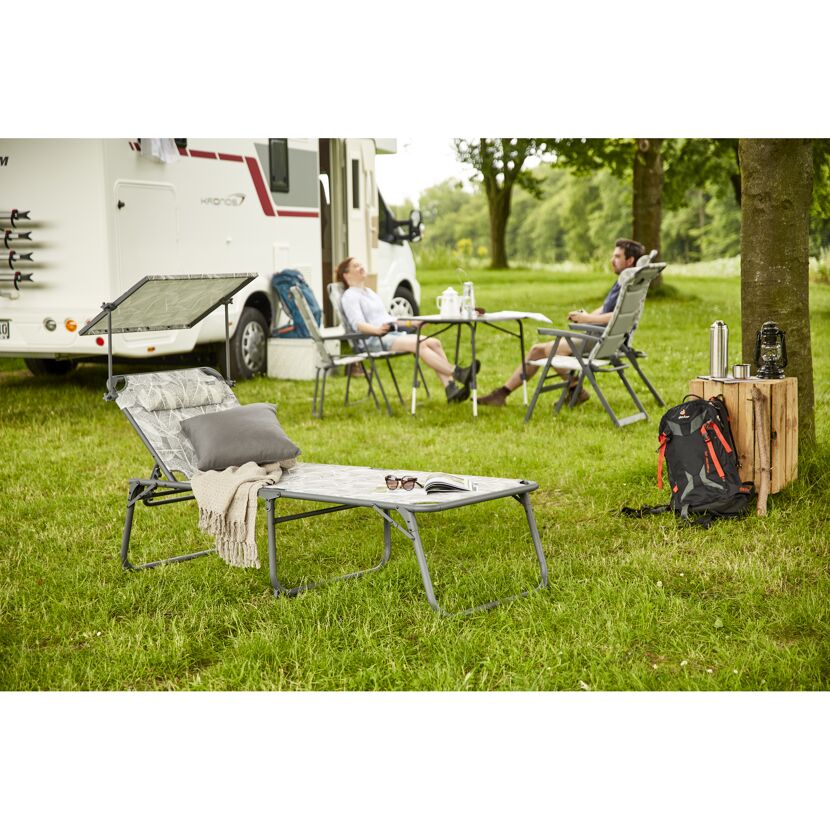 Camping-Sonnenliege 'Natura' klappbar mit Sonnendach grau 69 x 43 x 200 cm