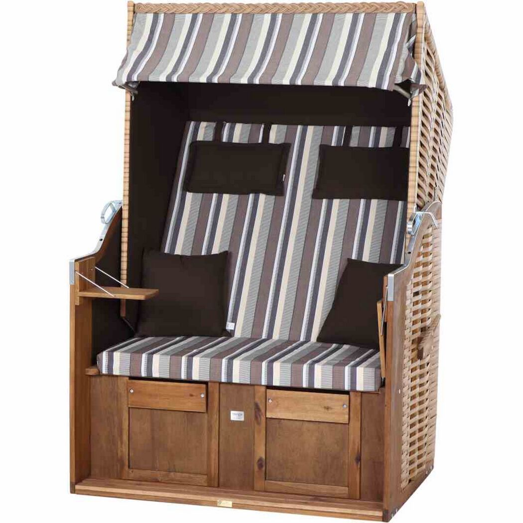 Strandkorb 'Trend 10+' 2-Sitzer Akazienholz braun/beige 101 x 165 x 80 cm