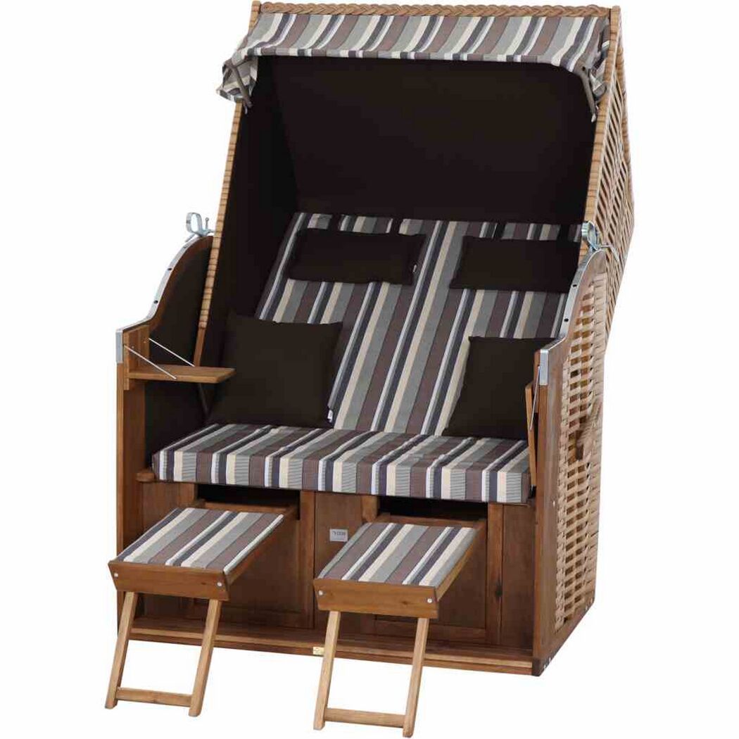 Strandkorb 'Trend 10+' 2-Sitzer Akazienholz braun/beige 101 x 165 x 80 cm