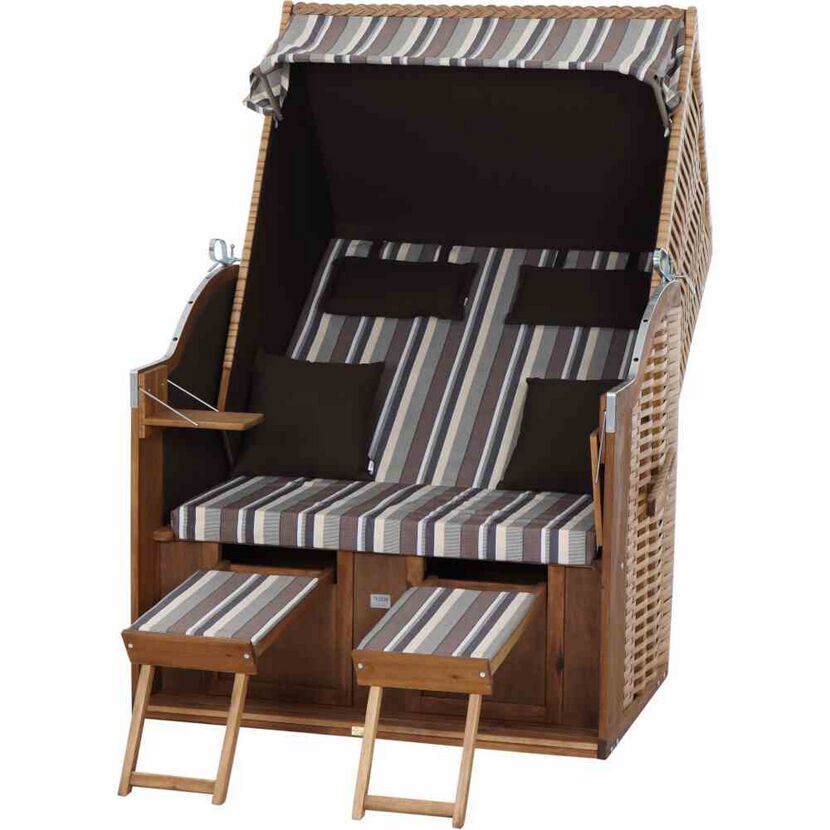 Strandkorb 'Trend 10+' 2-Sitzer Akazienholz braun/beige 101 x 165 x 80 cm