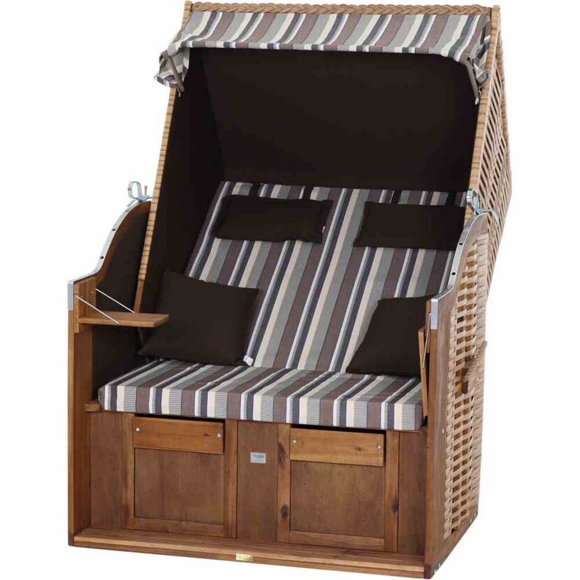 Strandkorb 'Trend 10+' 2-Sitzer Akazienholz braun/beige 101 x 165 x 80 cm
