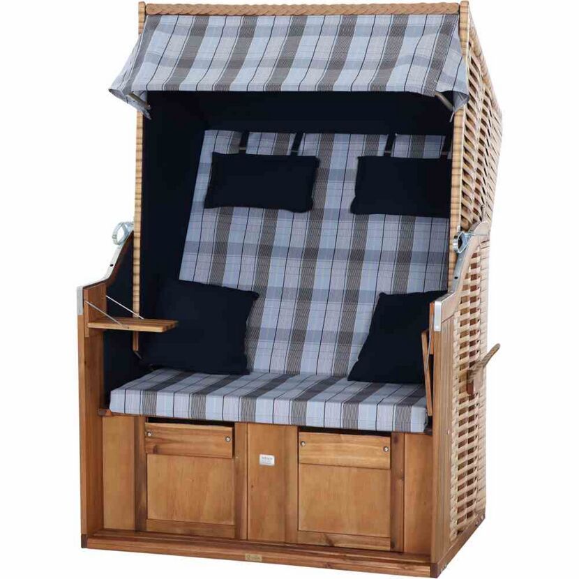 Strandkorb 'Trend 10+' 2-Sitzer Akazienholz braun/blau 80 x 165 x 80 cm